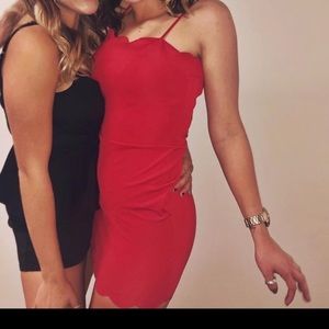 SHEIN Scalloped Red Bodycon Dress